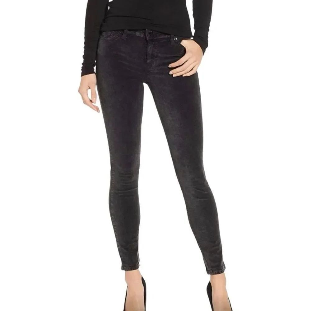 Womens Lucky Brand Ava Black Crushed Velvet Ankle Fit Skinny Jeans - Sz 4